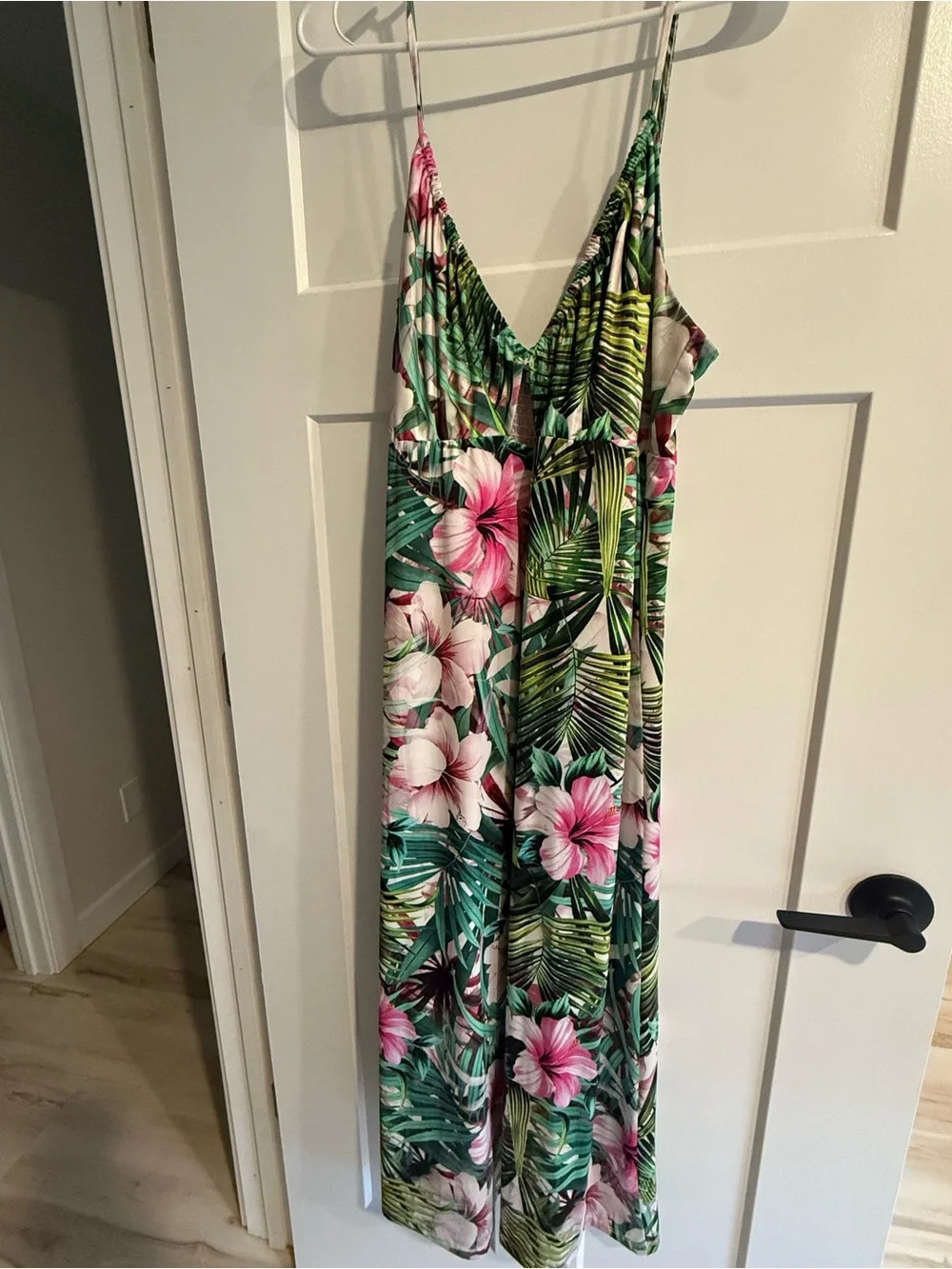 Tropical Floral Green and Pink Girls' One-Piece dress maxi